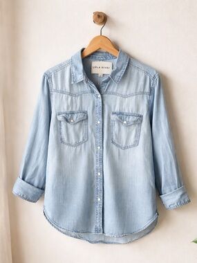 Lola River Tencel Denim Chambray Shirt Western Snap Button XS